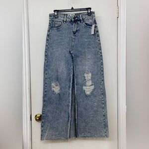 PTCL Women Denim Skirt, Front Split, Mid Rise, Medium Wash, Size S, NEW